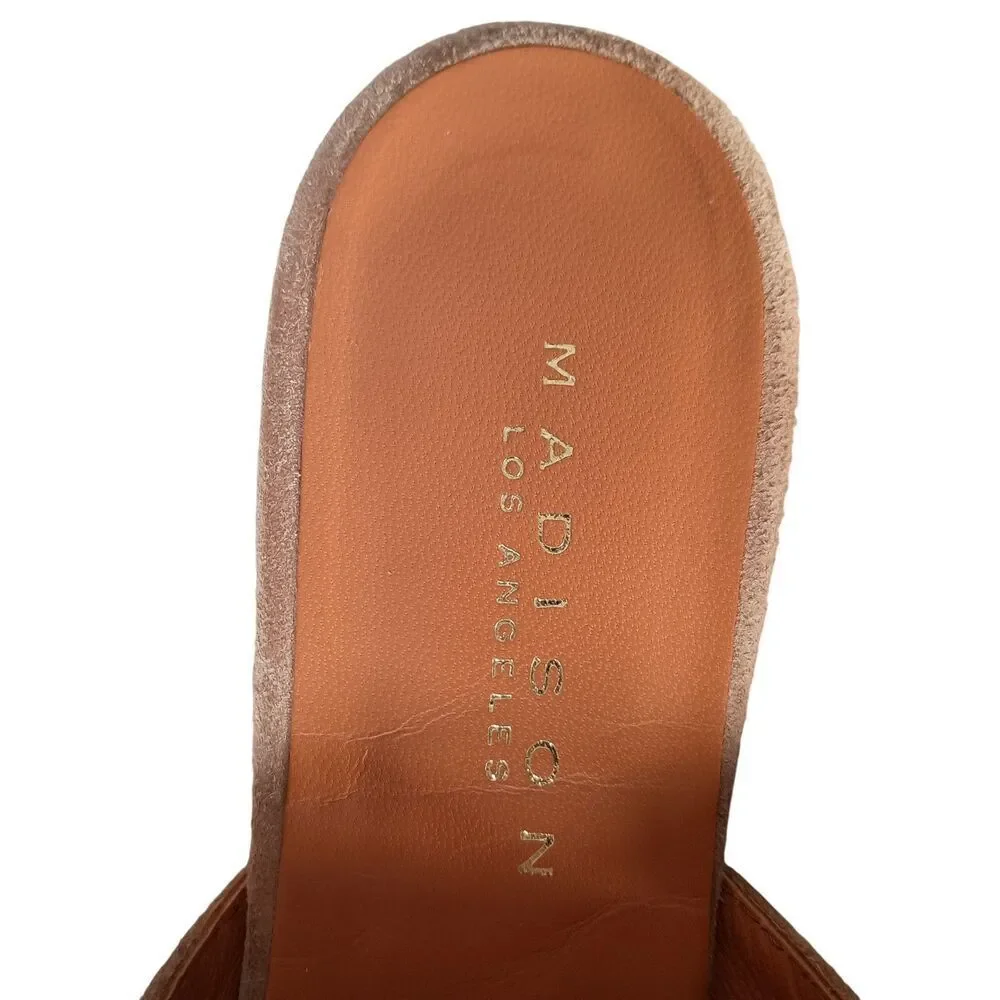 Madison Los Angeles Mule Shoe Flats Tan Suede Leather Womens 38.5/US 8.5